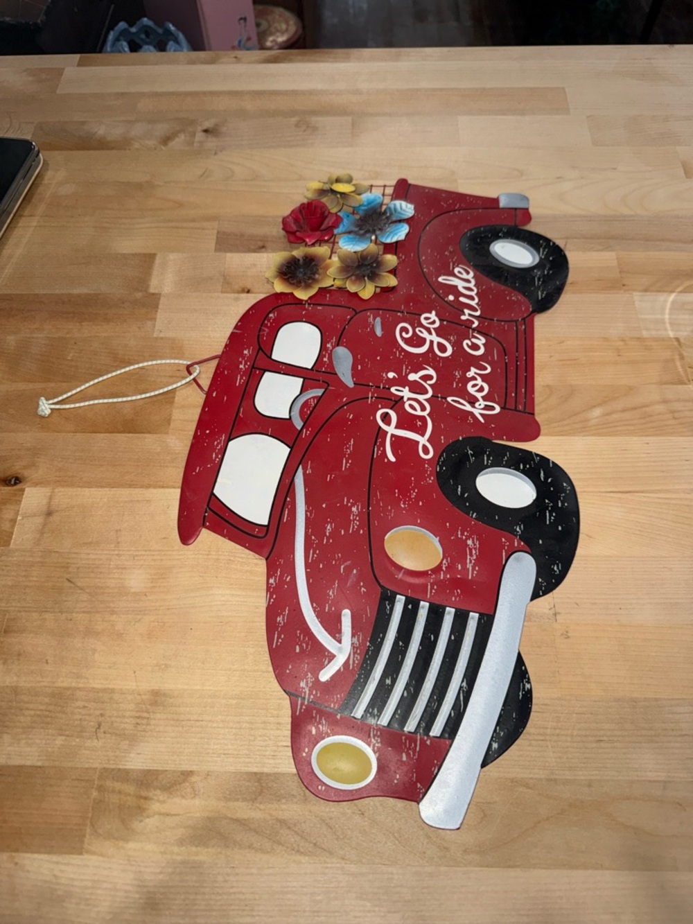 Pioneer Woman Metal Wall Hanging Red Truck Lets go for a ride 3D flowers